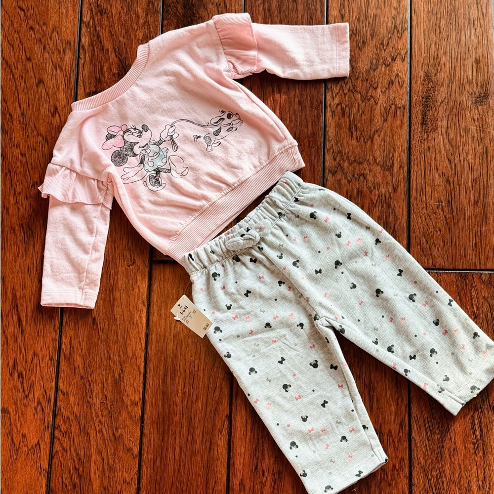 ❤️ 4 for $20 ❤️ Disney Baby Minnie Mouse Top and Pants Set, 3-6 NWT